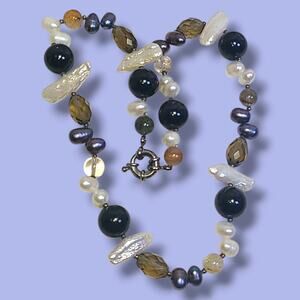 Mixed‎ Pearls & Glass Beads Necklace Freshwater Tahitian Baroque 18"